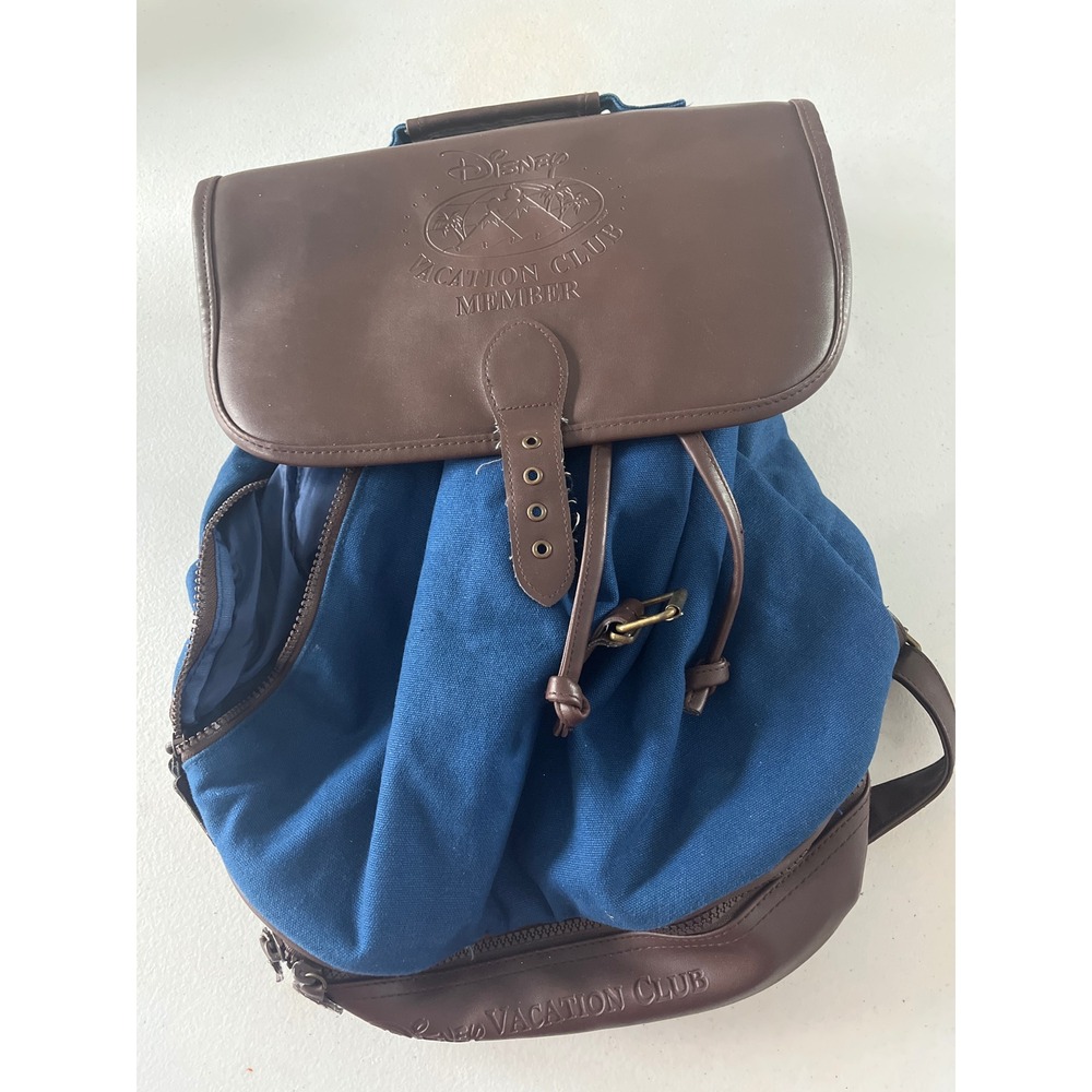 Disney Vacation Club Member Canvas Backpack Blue Brown DVC Rucksack Vintage